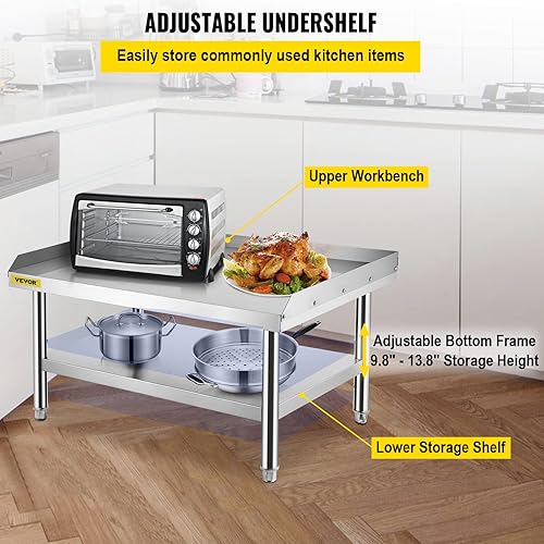 Miniatura 4 de VEVOR Soporte de parrilla de acero inoxidable, mesa de acero inoxidable de 60 x 30 x 24 pulgadas, mesa de soporte para parrilla con estante inferior