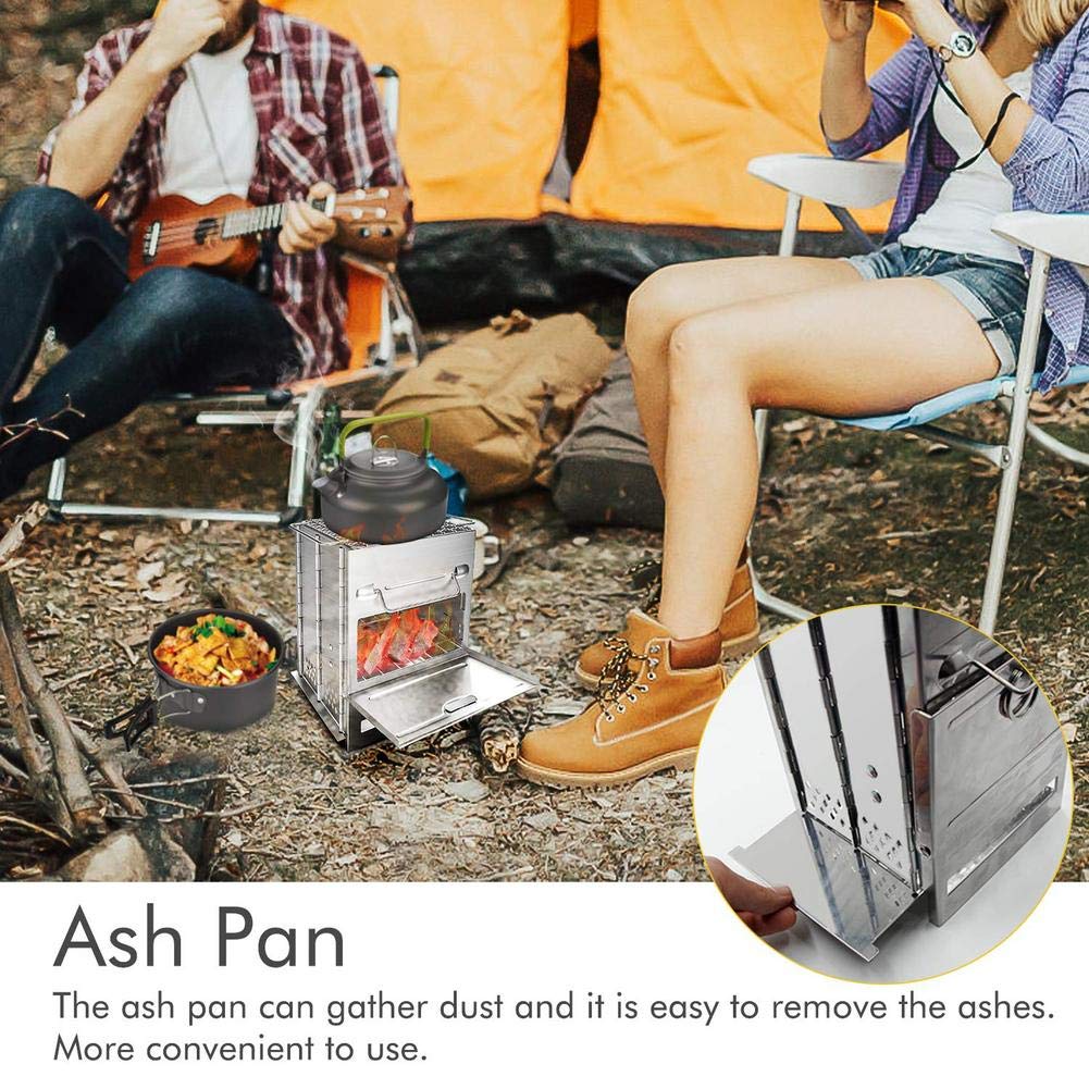 Estufa portátil plegable para acampar a prueba de viento, estufa de leña, ligera para mochilero, estufa de alcohol solidificada, tienda de campaña, estufa de calefacción, barbacoa para picnic al aire libre y barbacoa