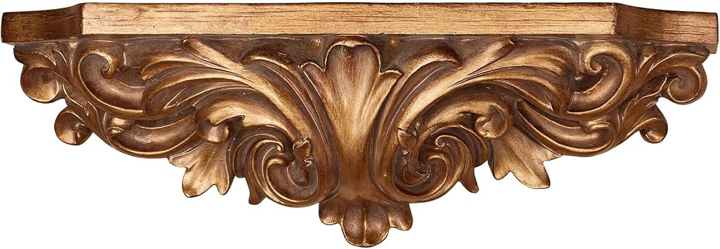 Touch of Class Astrella Wall Shelf, Aged Gold, 22 inches Wide | Fleur De Lis Design, Ornate Shelves, Victorian Baroque Style Decor, For Bedroom Living Room Entryway Hallway