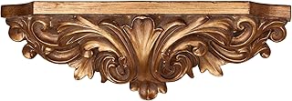 Touch of Class Astrella Wall Shelf Aged Gold - Fleur De Lis Design - Ornate Shelves for Bedroom, Living Room, Entryway, Hallway - Victorian, Baroque Style Decor