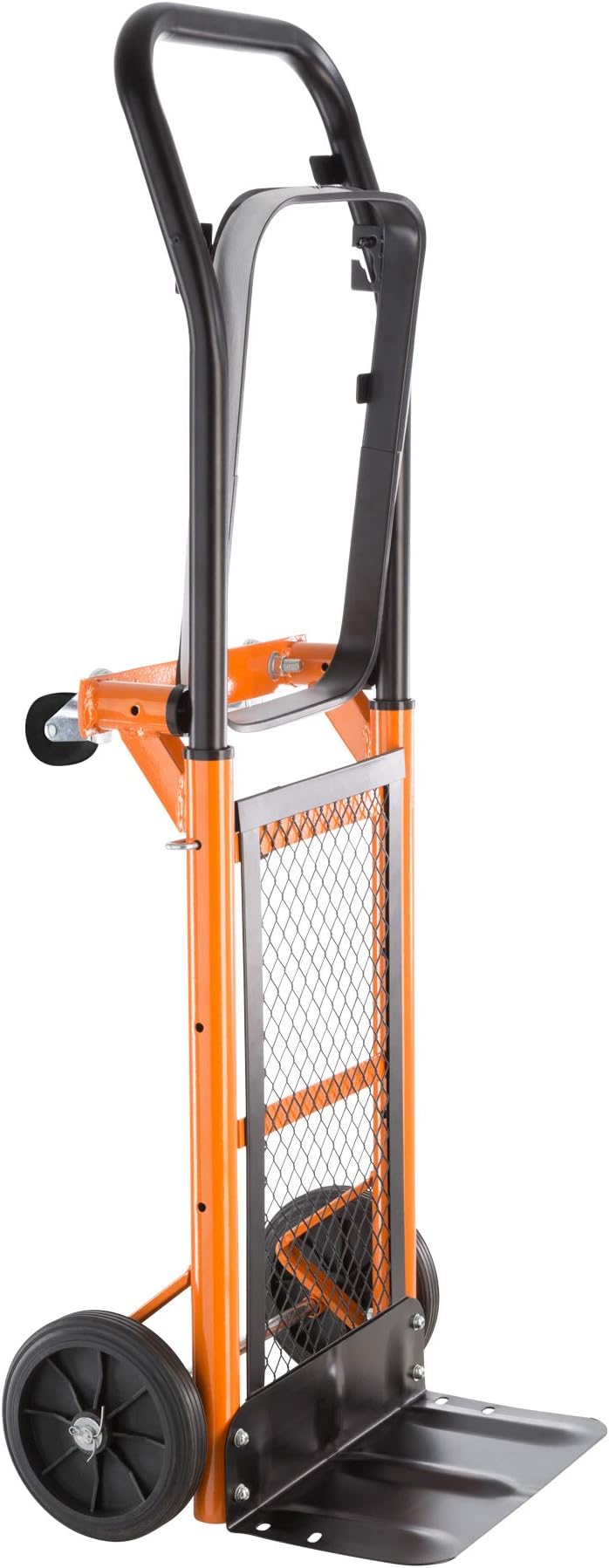 tectake® 2-in-1 Sack Barrow & Platform Trolley with 4 Wheels, Folding Trolley with Sturdy Steel Construction & Height-Adjustable Telescopic Handle, Robust Sack Truck with 80 kg Load Capacity - Orange