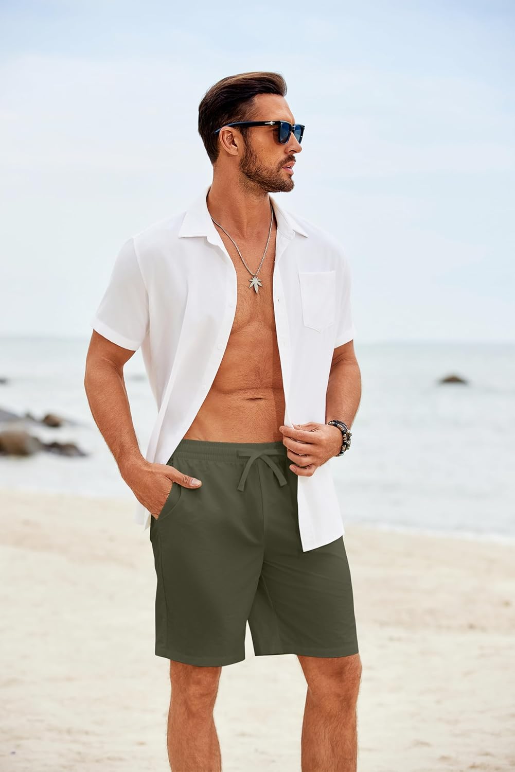 COOFANDY Men's Casual Shorts Elastic Waist Drawstring Lightweight Summer Beach Shorts - Image 4