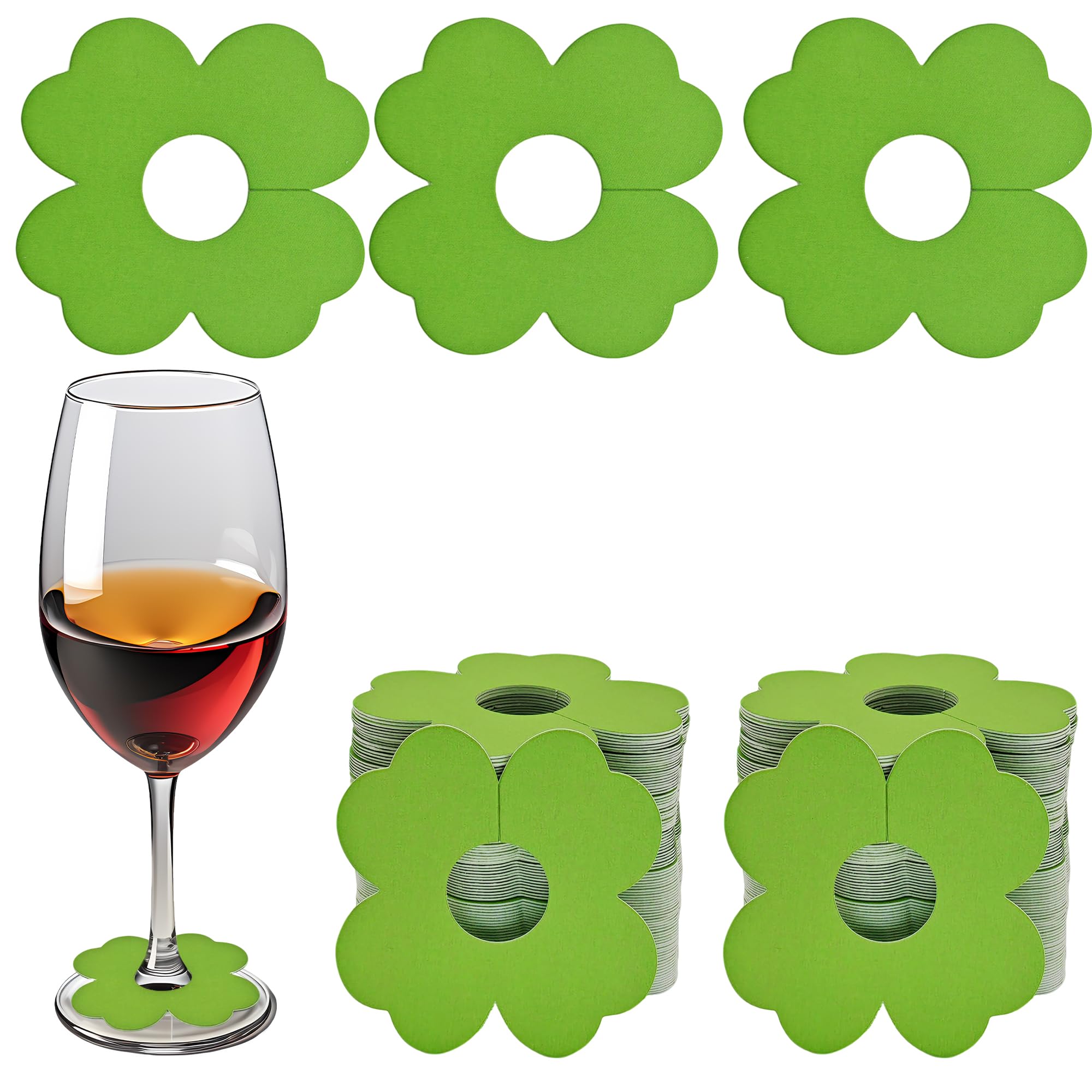 SEABABOO 100PCS Paper Drink Name Tags, Four-leaf Clover Wine Glass Marker, Blank Wine Glass Charm, Cocktail Champagne Tag Identification Marker for Party Guest, Green
