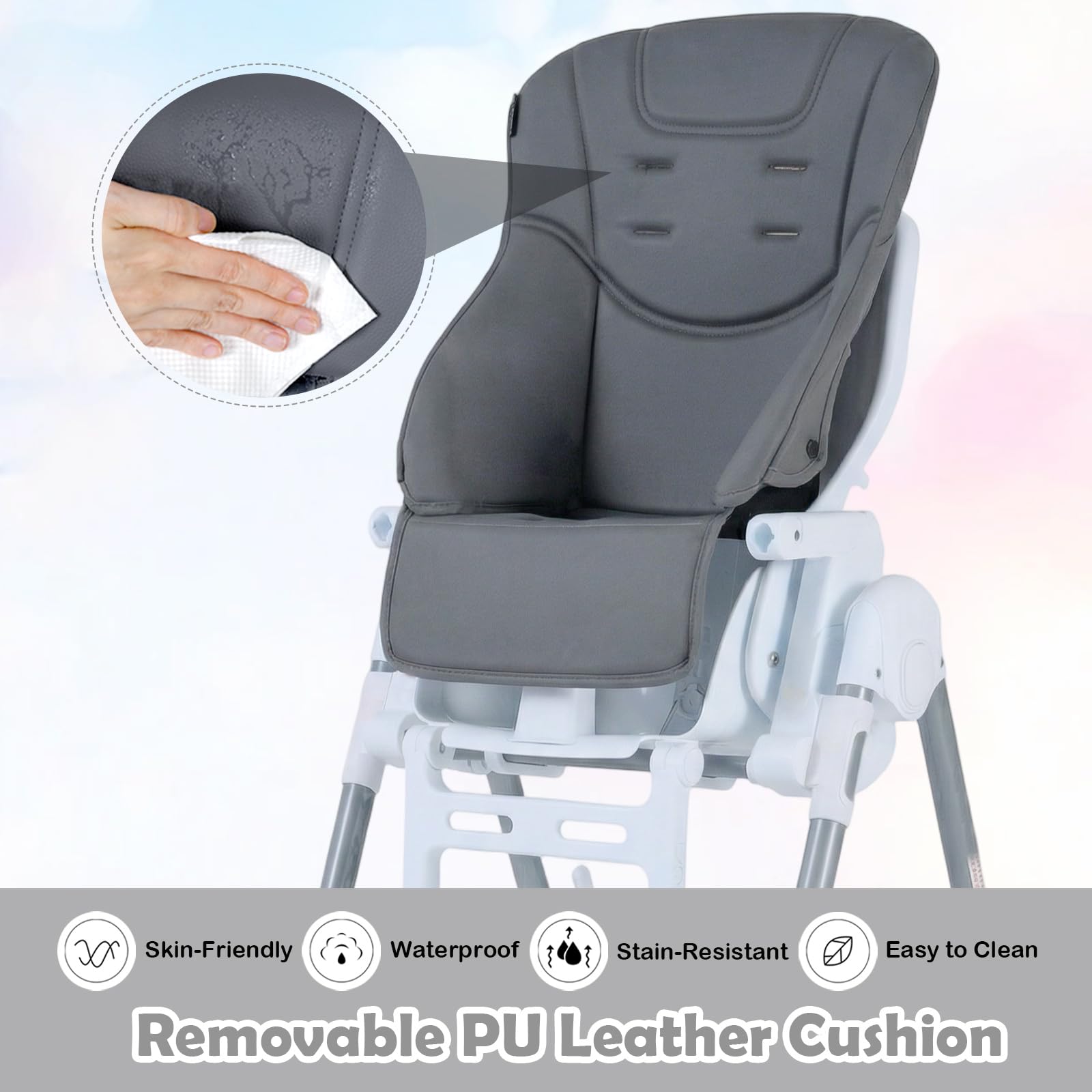 LIFEZEAL Trona Evolutiva para Niños de 6 a 36 Meses, Silla Alta Plegable Reclinable con Altura Ajustable, Cinturón de Seguridad de 5 Puntos, Doble Bandeja Extraíble y Ruedas (Gris oscuro)