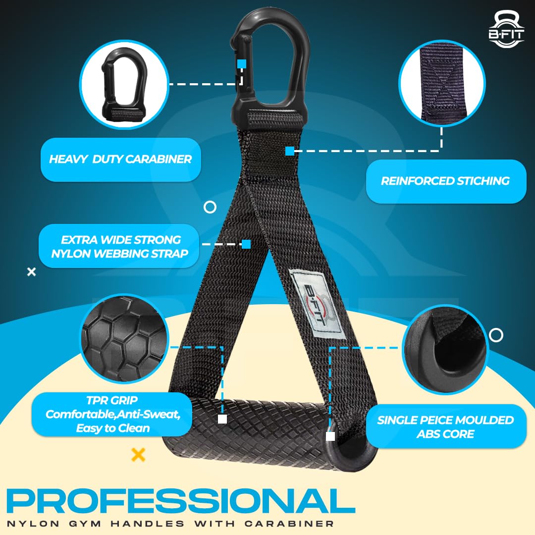 B fit Professional Exercise Handles For Cable Machines Style Optional (Pair) (Commercial Solid Heavy Abs Pipe Handles), Black