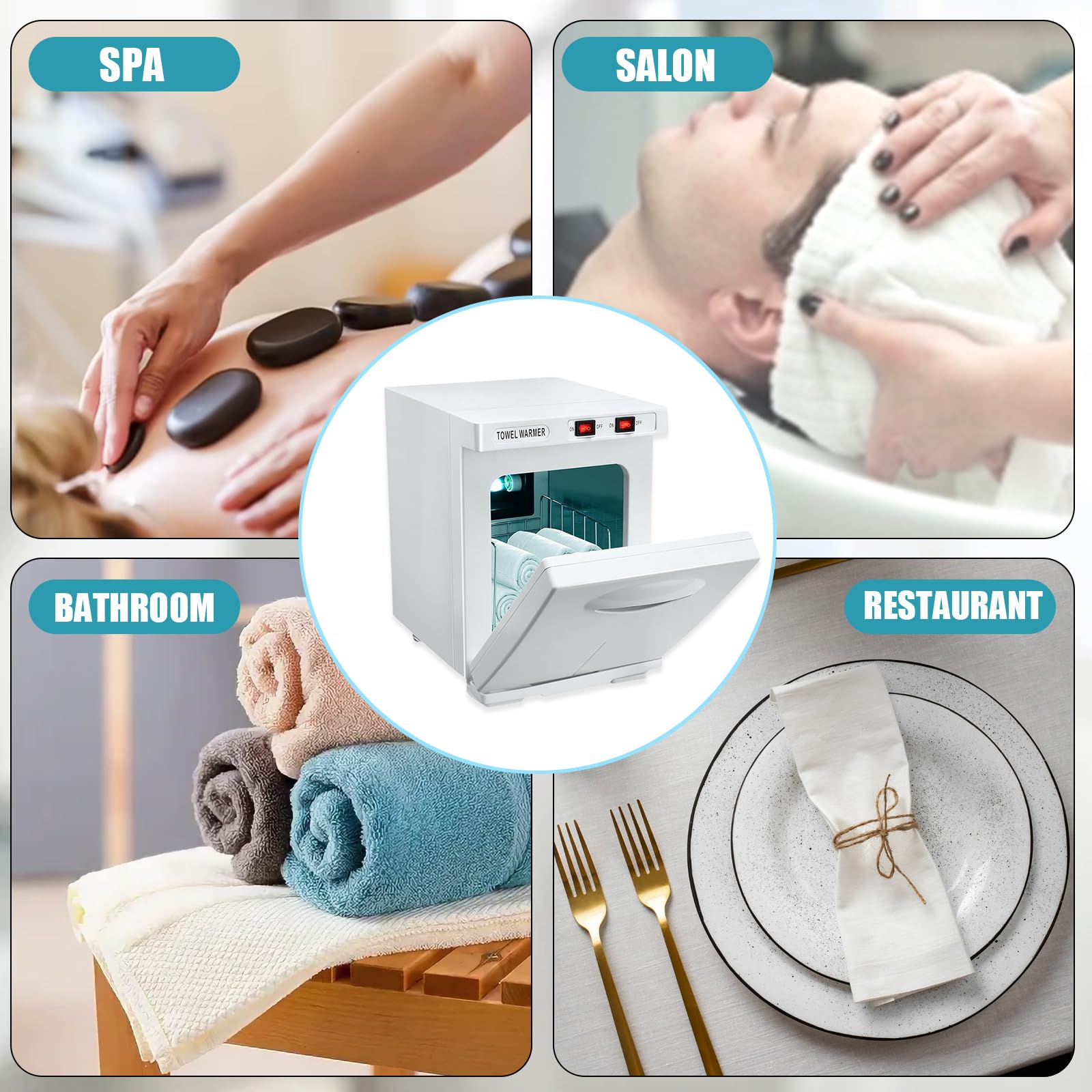 Calentador de toallas esterilizador 5L, gabinete de desinfección UV para toallas, 176°F gabinete de toallas caliente para salón de peluquería, cuarto de baño, belleza oficina en casa gimnasio (White)