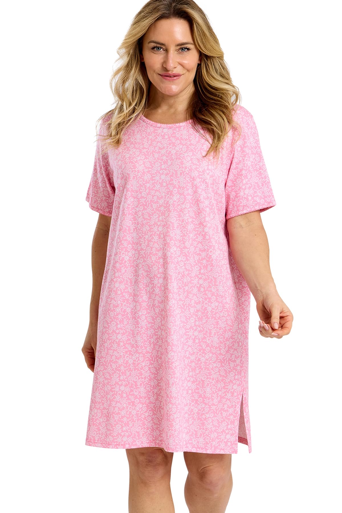 Marlon Women’s Melanie Soft Jersey Nightshirt | Knee Length, Short Sleeve, Comfortable Nightdress with Multiple Print Designs