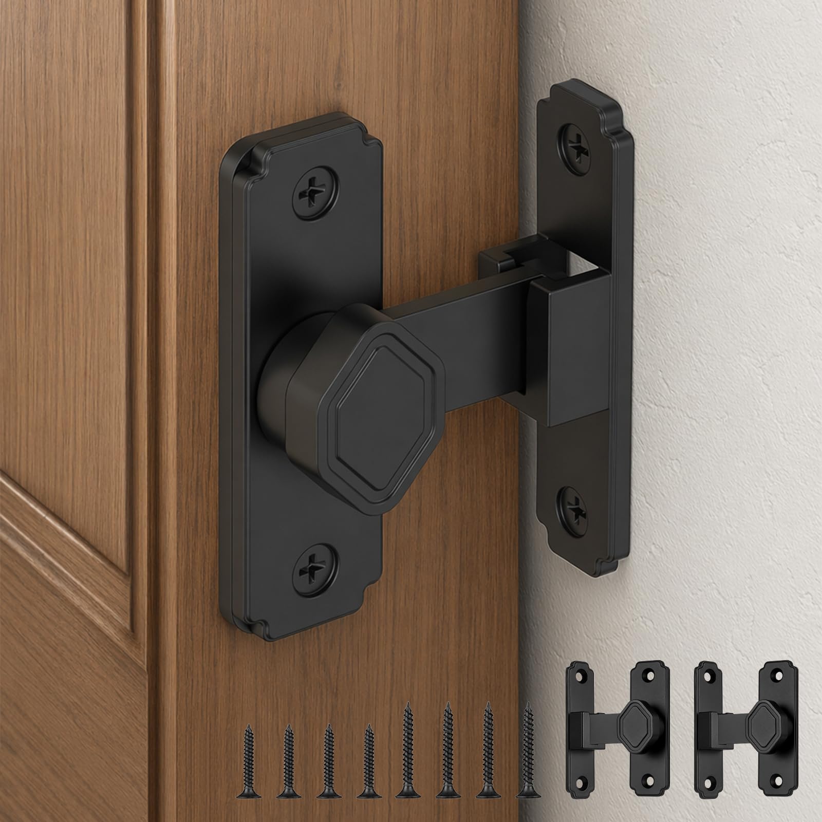 2Pack 90 Degree Flip Barn Door Latch Made of Aluminum Alloy, Small Latch Anti Theft Sliding Door Lock, Safety & Privacy Hardware for Barn, Garden, Bathroom, Outdoor, Garage, Window (Black)