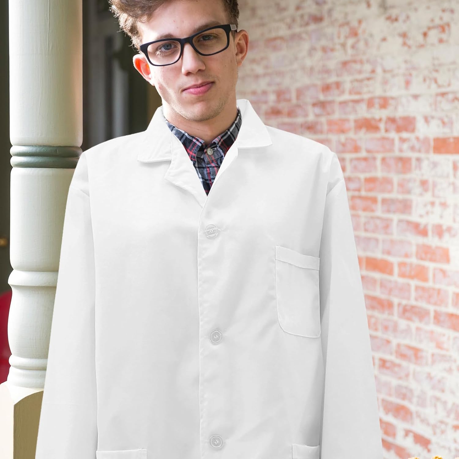 Toddmomy Men's White Long Sleeve Laboratory Coat Coat for Adult Doctors and Students, Comfortable Cotton Material, Simple to Wear, Suitable for Pharmacies and Laboratories, Size Xxl