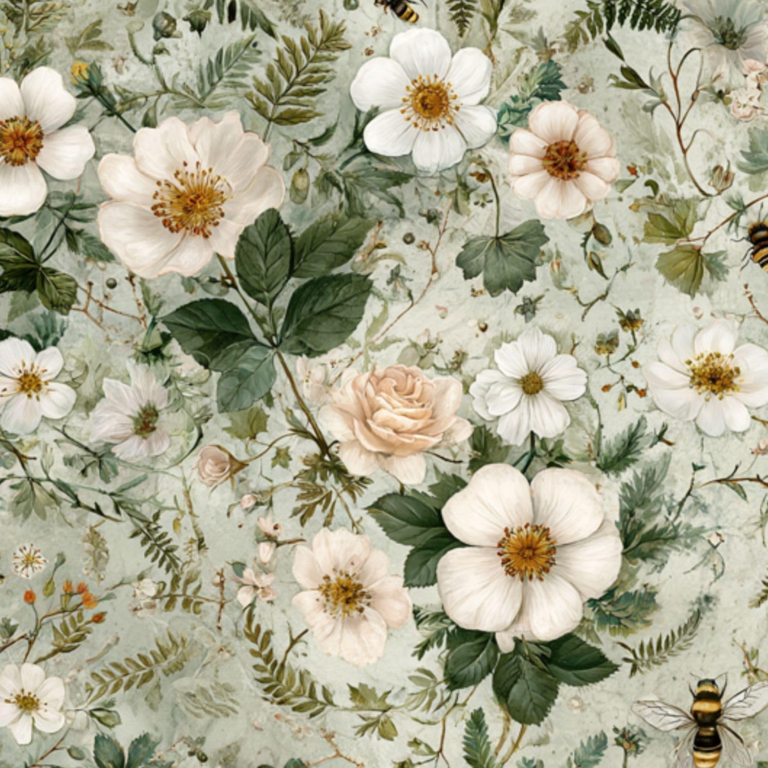 DERUINVAIO Self Adhesive Feature Removable Cottage Garden Floral Peel and Stick Vinyl Wallpaper Roll, Sticky Lining Paper for Bedroom, Living Room, Kitchen Walls