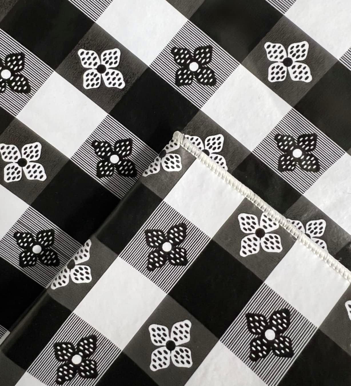 Blue Hill, Black, 52"x120", Classic Tavern Check, Flannel Backed, Vinyl Tablecloth Made in The U.S.A