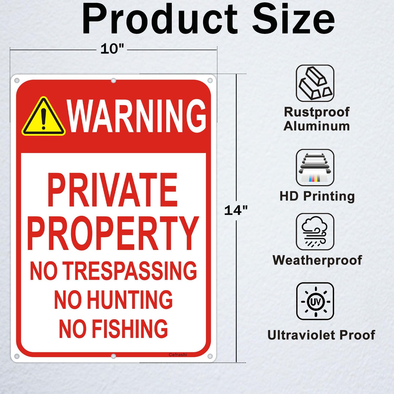 Señal de advertencia - Propiedad privada, no trespassing, no caza, 25,4 x 35,5 cm, reflectante, de aluminio, para advertencia, no caza, pesca, interior y exterior