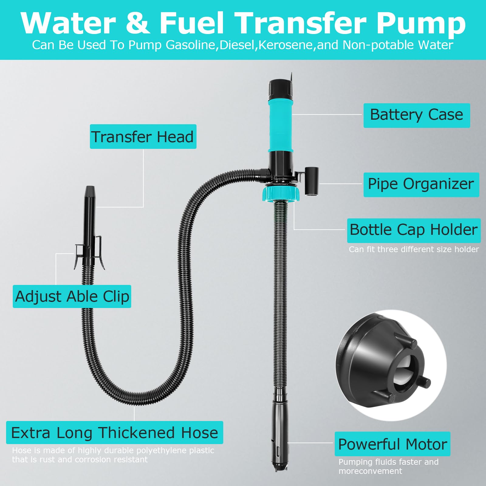Pompe de Transfert de Liquide Portable Pompe Electrique - Pompe à Bidon Électrique Portative à Siphon - Pompe à Eau 2,4 gal/min - Utilisable dans le Garage, les Aquariums, à la Maison