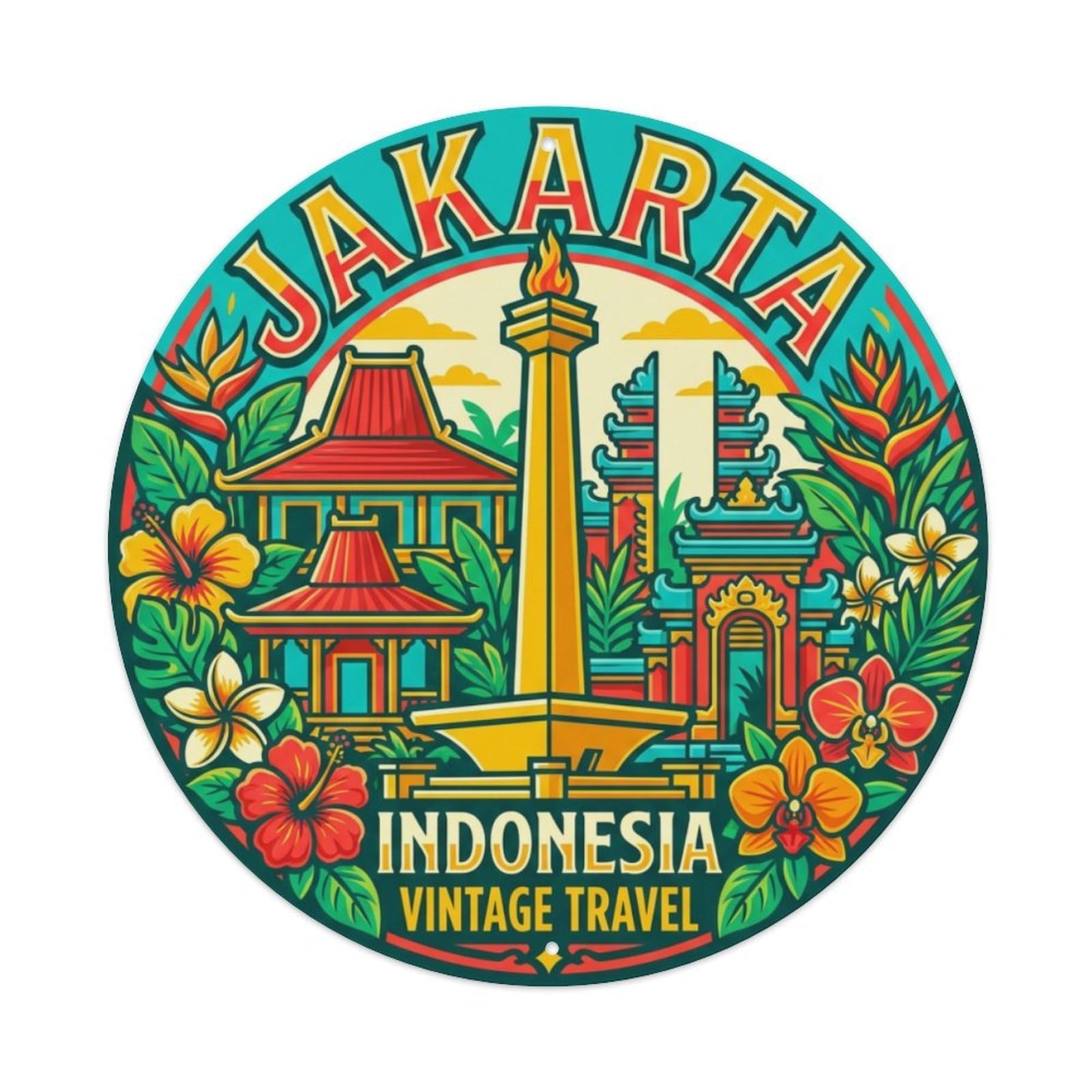 Vintage Travel Indonesia Jakarta Vintage Metal Tin Sign Plaque Wall Decor for Cafe, Club Bar, Office, Garden Metal Poster 8x8Inch