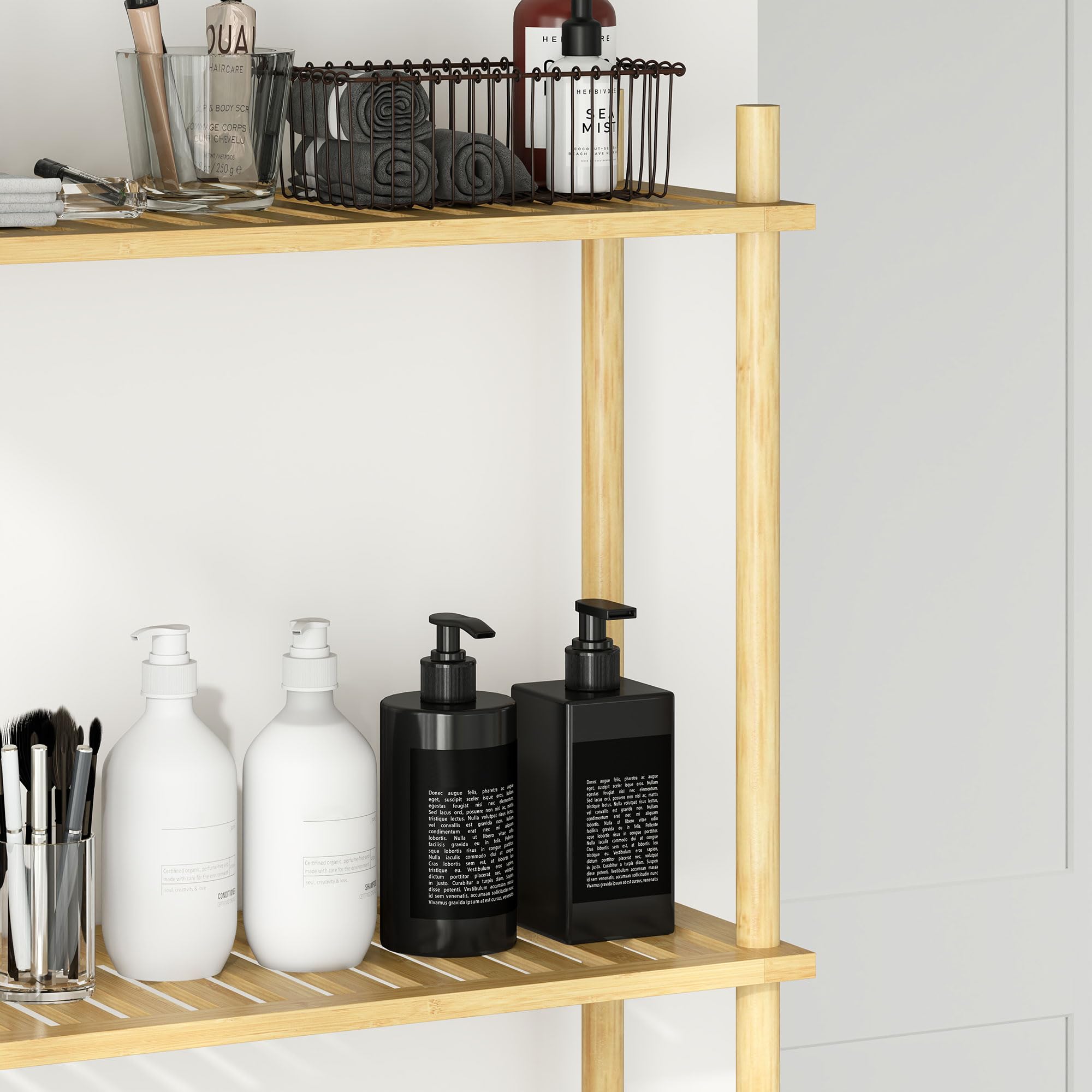 HOMCOM Scaffale da Bagno Sopra WC a 3 Ripiani, Mensola Portaoggetti da Bagno Salvaspazio in Bambù, Mobile Sopra Lavatrice per Lavanderia con Piedini Regolabili, Color Naturale