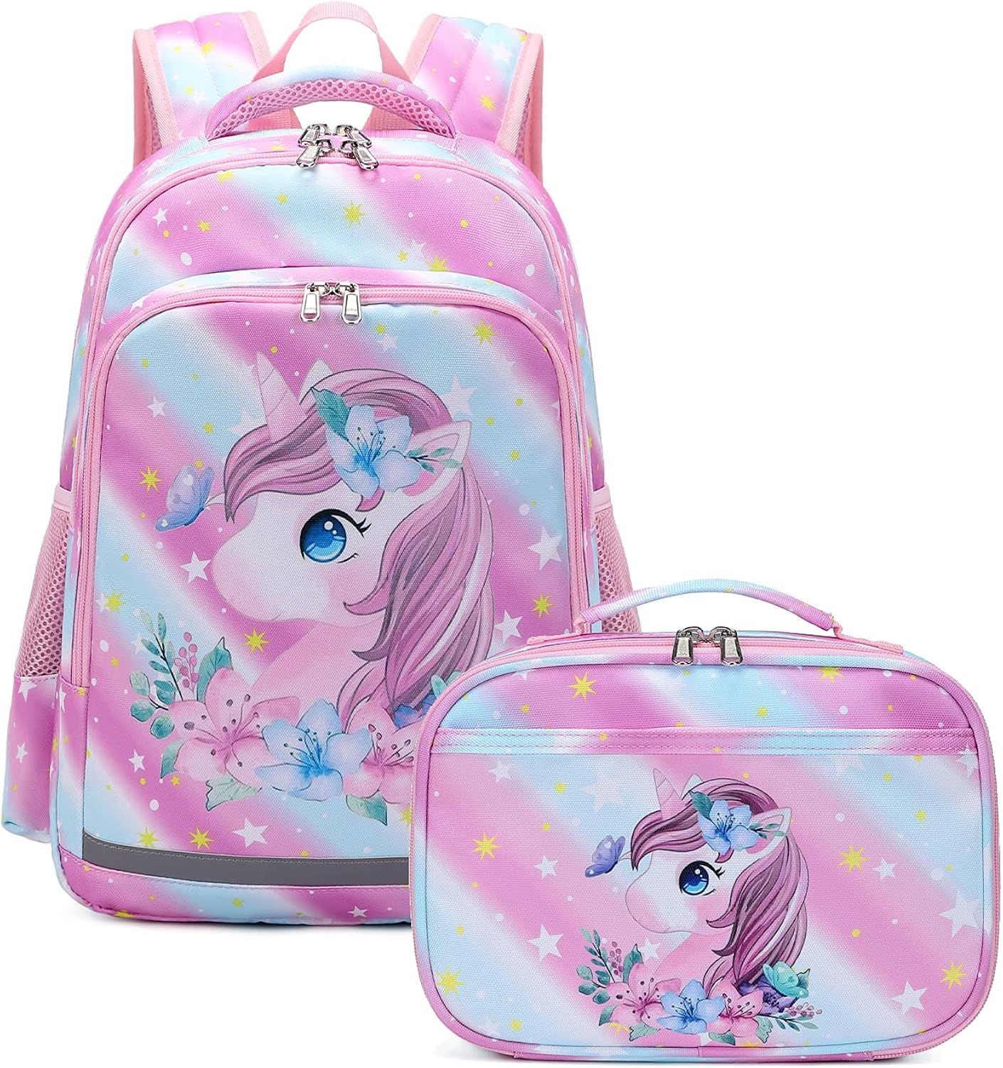 MEALO Kids Backpack For Girls Unicorn School Backpack Toddler BookBag Set With Lunch Box, Pink