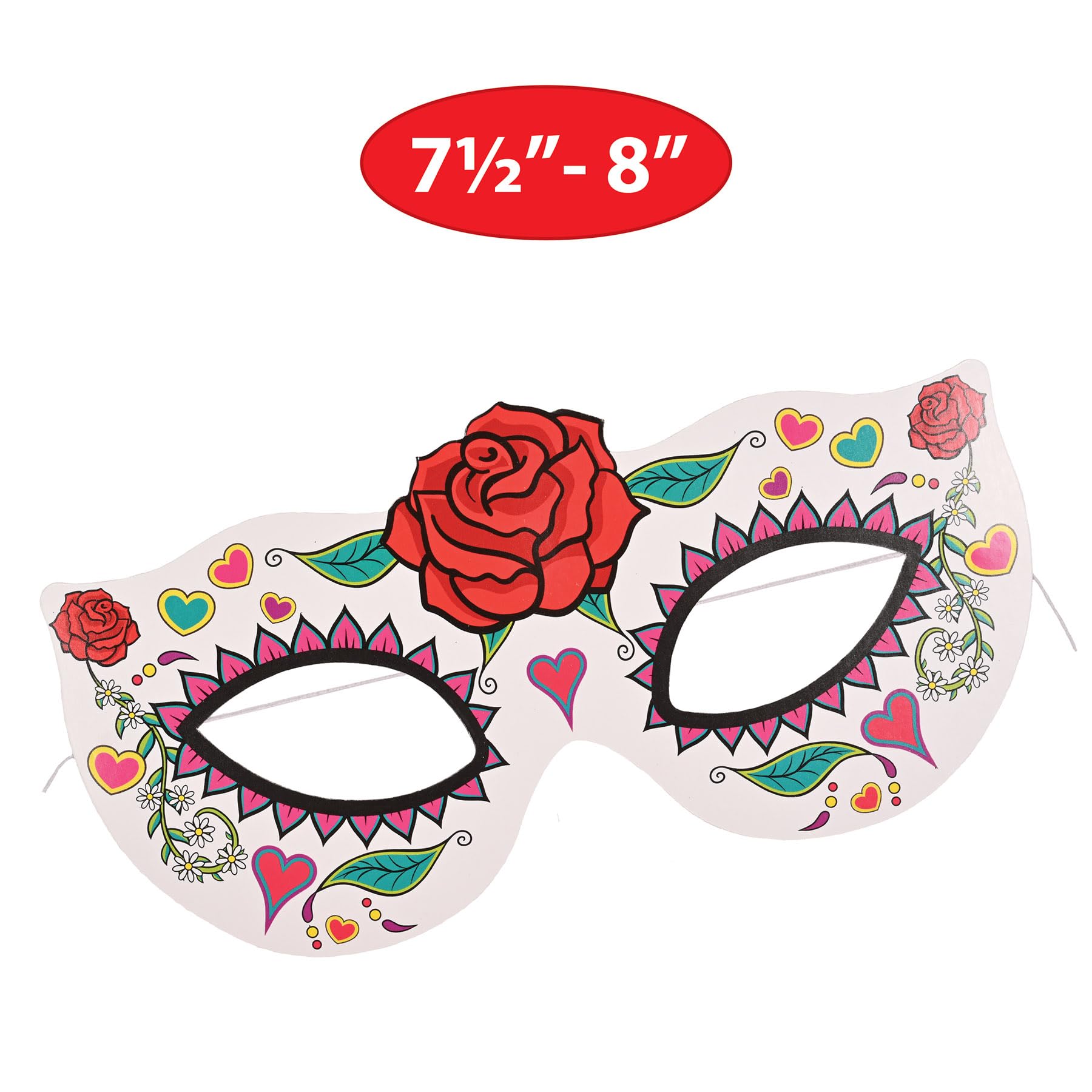 Beistle 16 Piece Sugar Skull Day Of The Dead Half Masks With Elastics, Festive and Colorful Masquerade Accessories for Dia De Los Muertos Party Decorations, Made In USA Since 1900