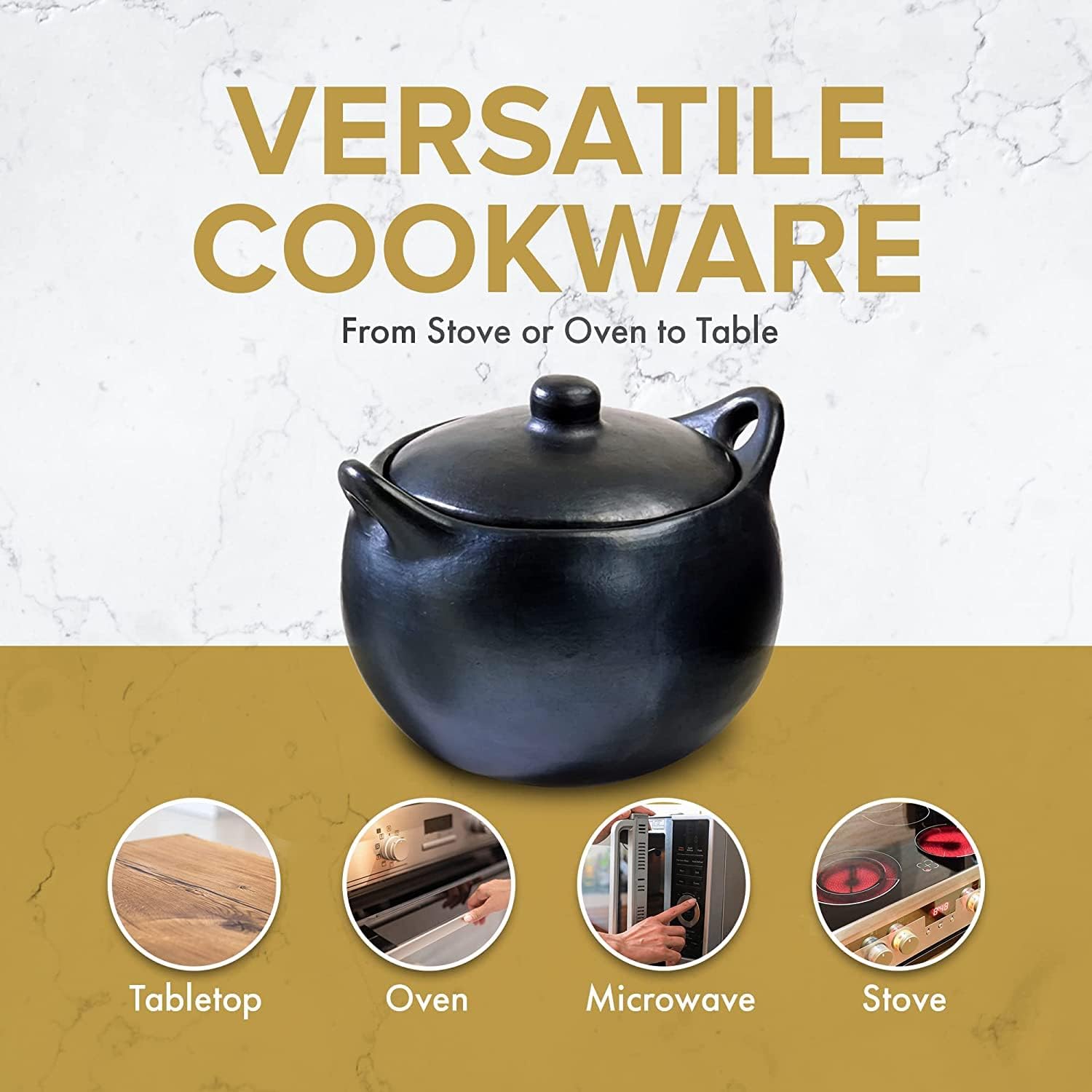 Authentic Chamba Soup & Bean Pot w/Cover - Elegant, All-Natural Black Clay Dutch Oven for Slow, Even Cooking - Stovetop & Oven Safe – Earthenware, Handmade in Colombia, V. Small, 1.5 Qt.