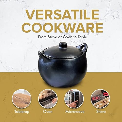 Miniatura 3 de Toque Blanche Chamba - Olla de sopa de arcilla negra con asas y tapa, olla de utensilios de cocina hecha a mano, ollas de arcilla para platos,