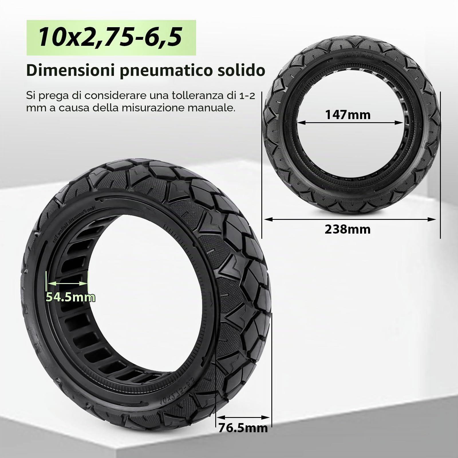2x Pneumatici Pieni 10" 10x2,75-6.5, Ricambio Monopattino | Compatibili con Hiboy Max3, Dualtron 3, KuKirin G3 e Speedway 5, gomme antiforatura senza manutenzione