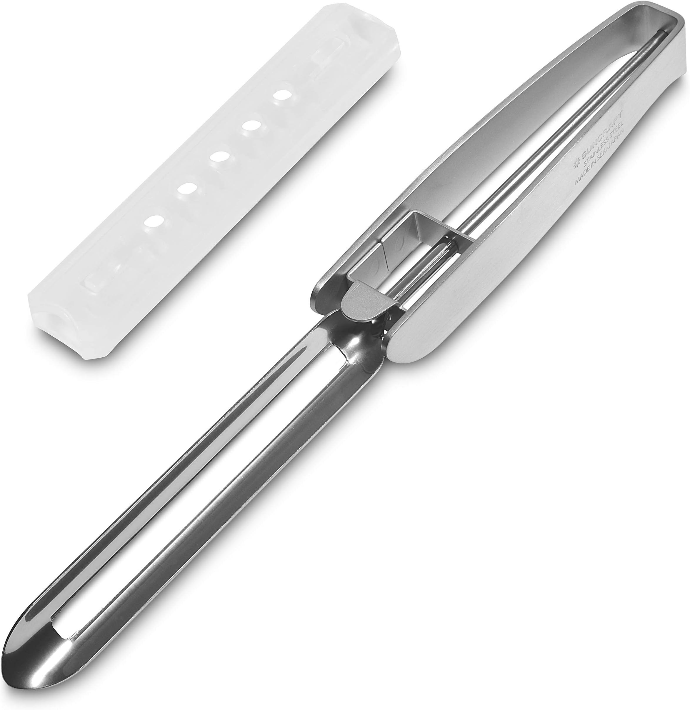 Stainless Steel Peeler, Long Vegetable Peeler, with plastic safety cover, 8.5 inch, Seki Japan