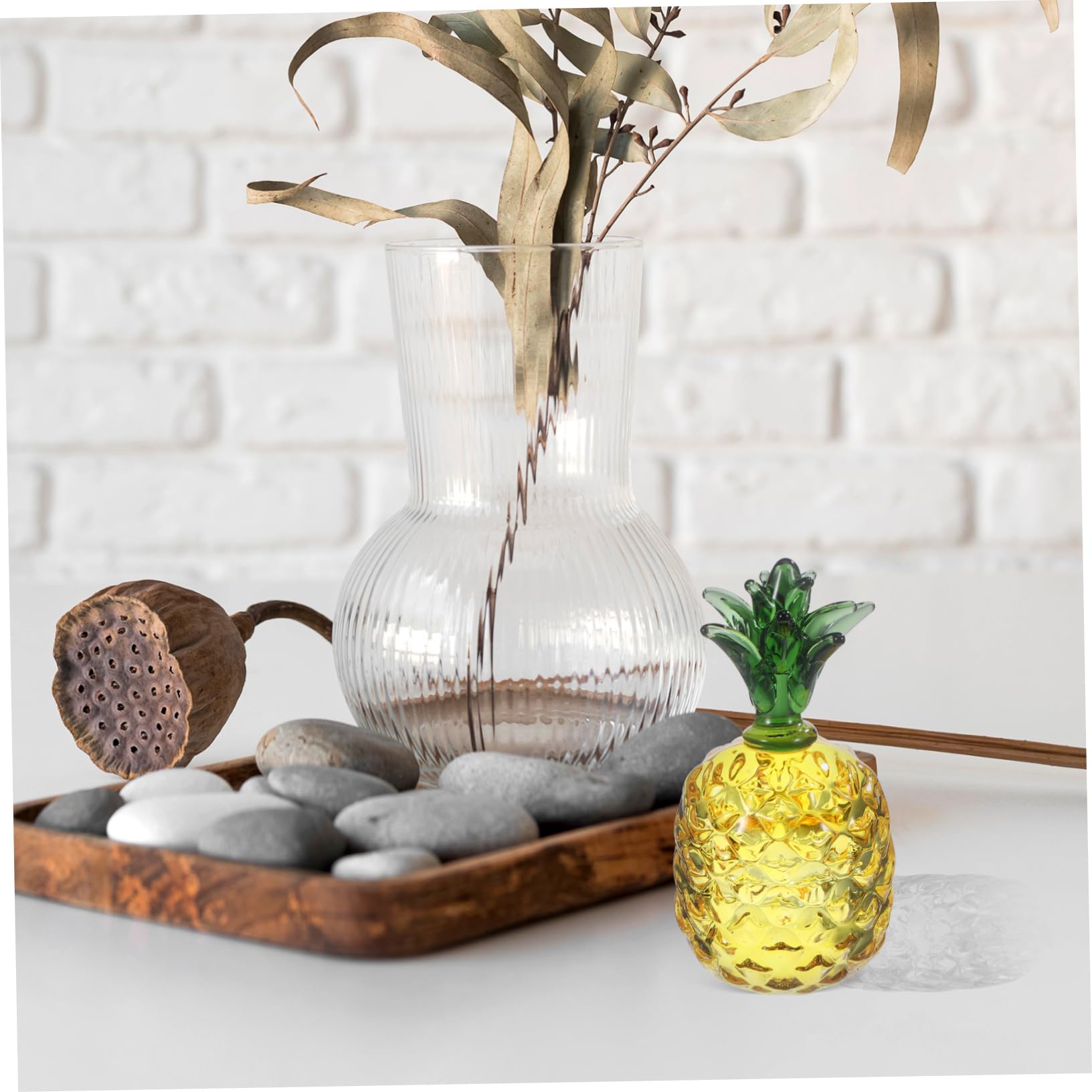 Cabilock 8 Piezas De Adornos De Cristal Decoración De Piña Estatua De Piña Frutas De Piña Falsas Fruta Simulada Decoración De Piña Pequeña Estatuilla De Fruta Decoración De Aula De Piña