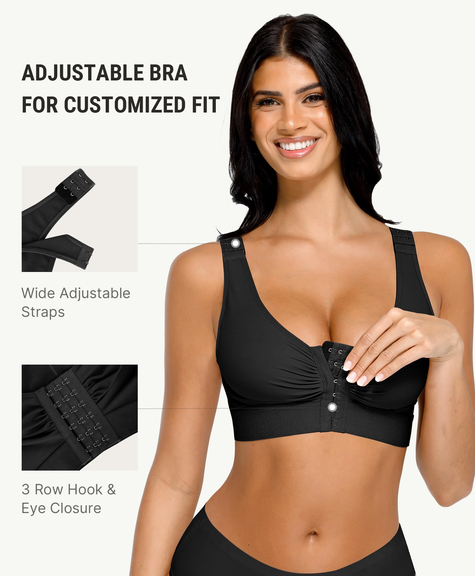 FeelinGirl Reggiseno a compressione post intervento chirurgico per donna reggiseno con chiusura frontale con cinghie regolabili senza ferretto