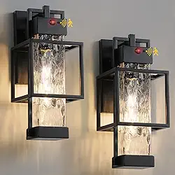 SHIMR Pacote Com 2 Luzes De Varanda Sensor Movimento, Iluminação Externa Do Anoitecer Ao Amanhecer Vidro Semeado, Luminária Base E26, Para Áreas Externas, Casa, Lâmpada Inclusa