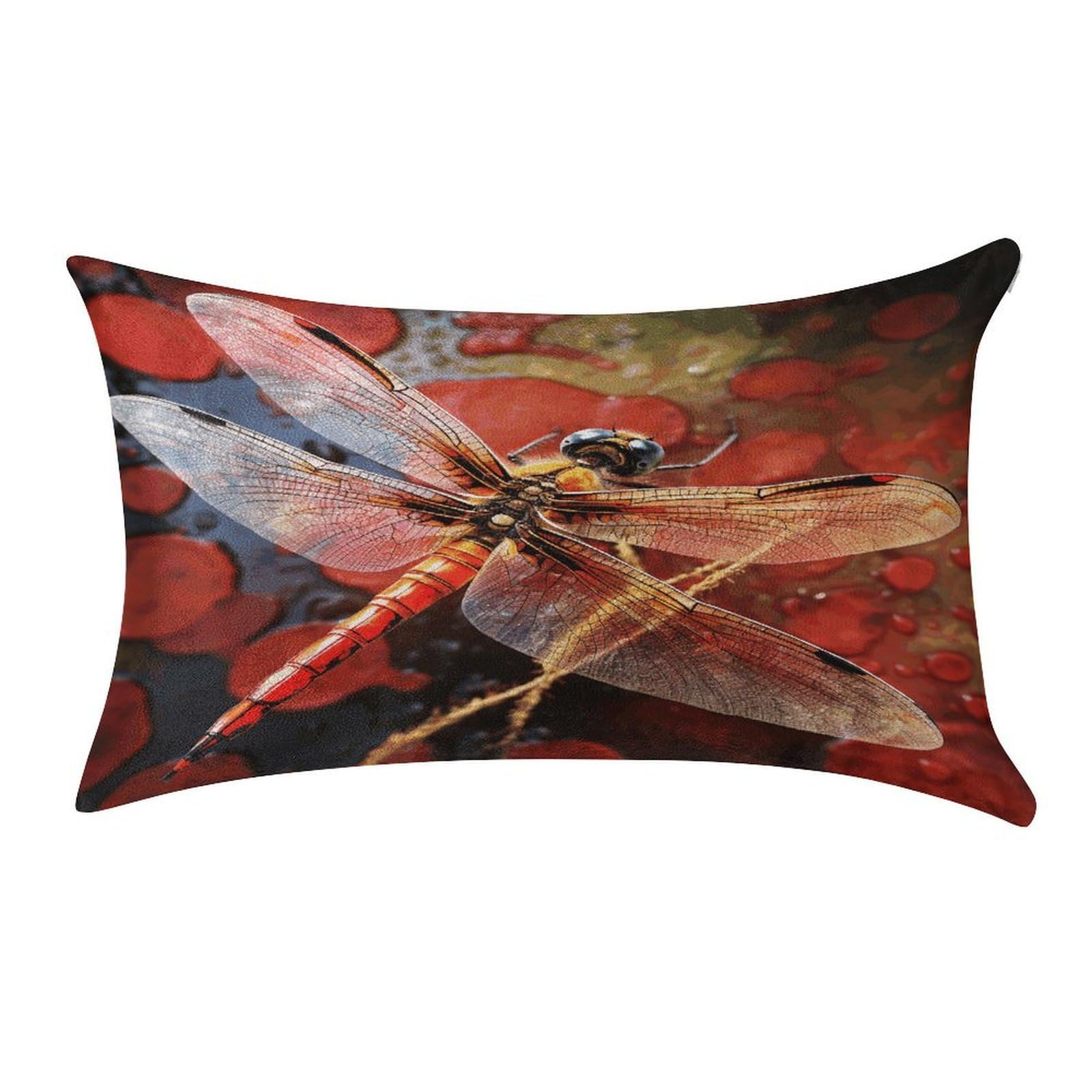 VstaDank Red Dragonfly Throw Pillow Cover 12"×20" Ultra Soft Pillowcase Cozy Lumbar Pillow Shell Gold Velvet Exquisite Decorative Cushion Sham Protector for Couch Sofa Bedroom
