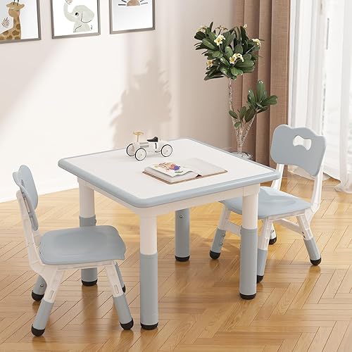 Miniatura 3 de GAOMON Juego de mesa y 2 sillas para niños con escritorio de graffiti, juego de mesa y sillas para niños pequeños en altura ajustable, mesa de