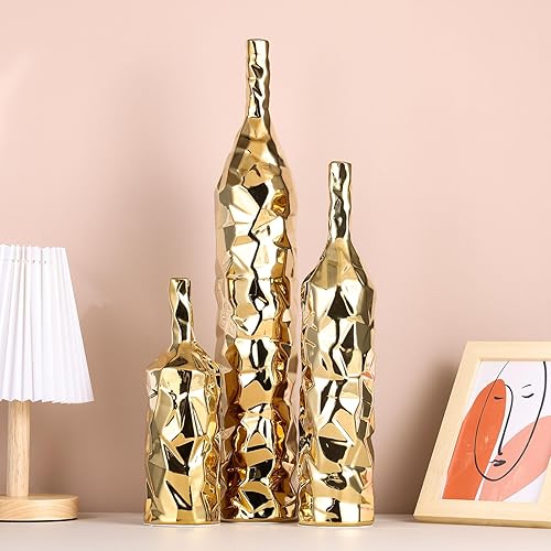 Miniatura 4 de Jarrón alto de piso, jarrones altos dorados para decoración de suelo de sala de estar, jarrón de piso dorado, florero de arte moderno, florero de
