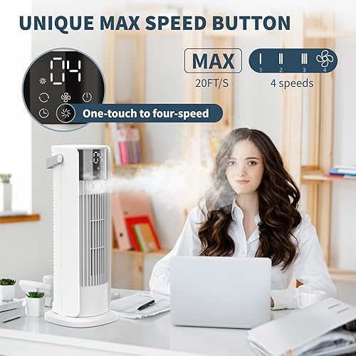 Miniatura 4 de Ventilador de torre nebulizadora de 16 pulgadas, tanque de 27.6 fl oz, ventilador oscilante de 90 con control remoto, ventilador de escritorio sin