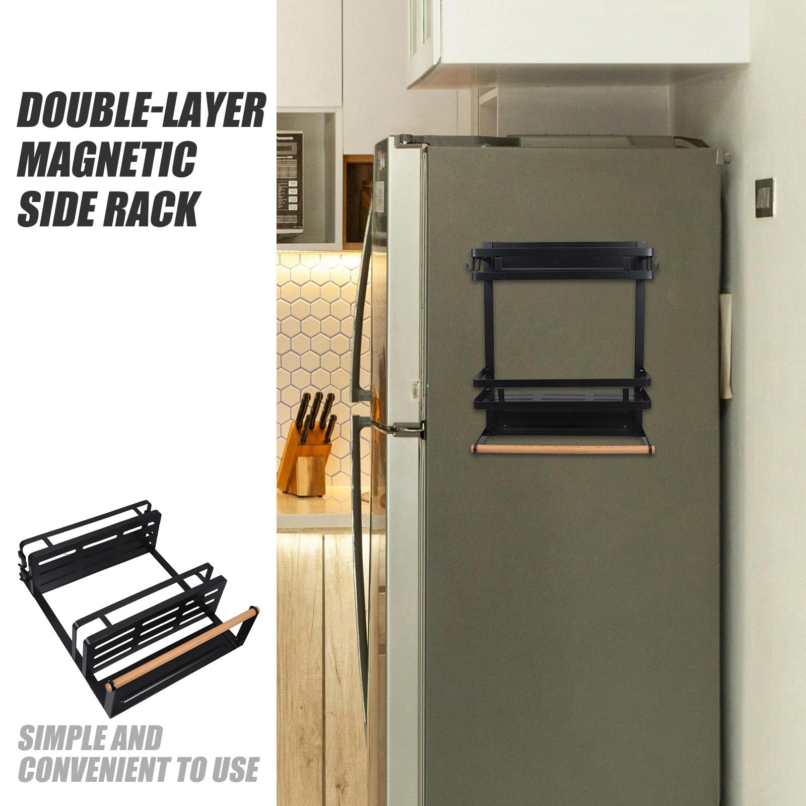 ifundom Scaffale Magnetico Doppio per Frigorifero, Organizer Cucina Nero