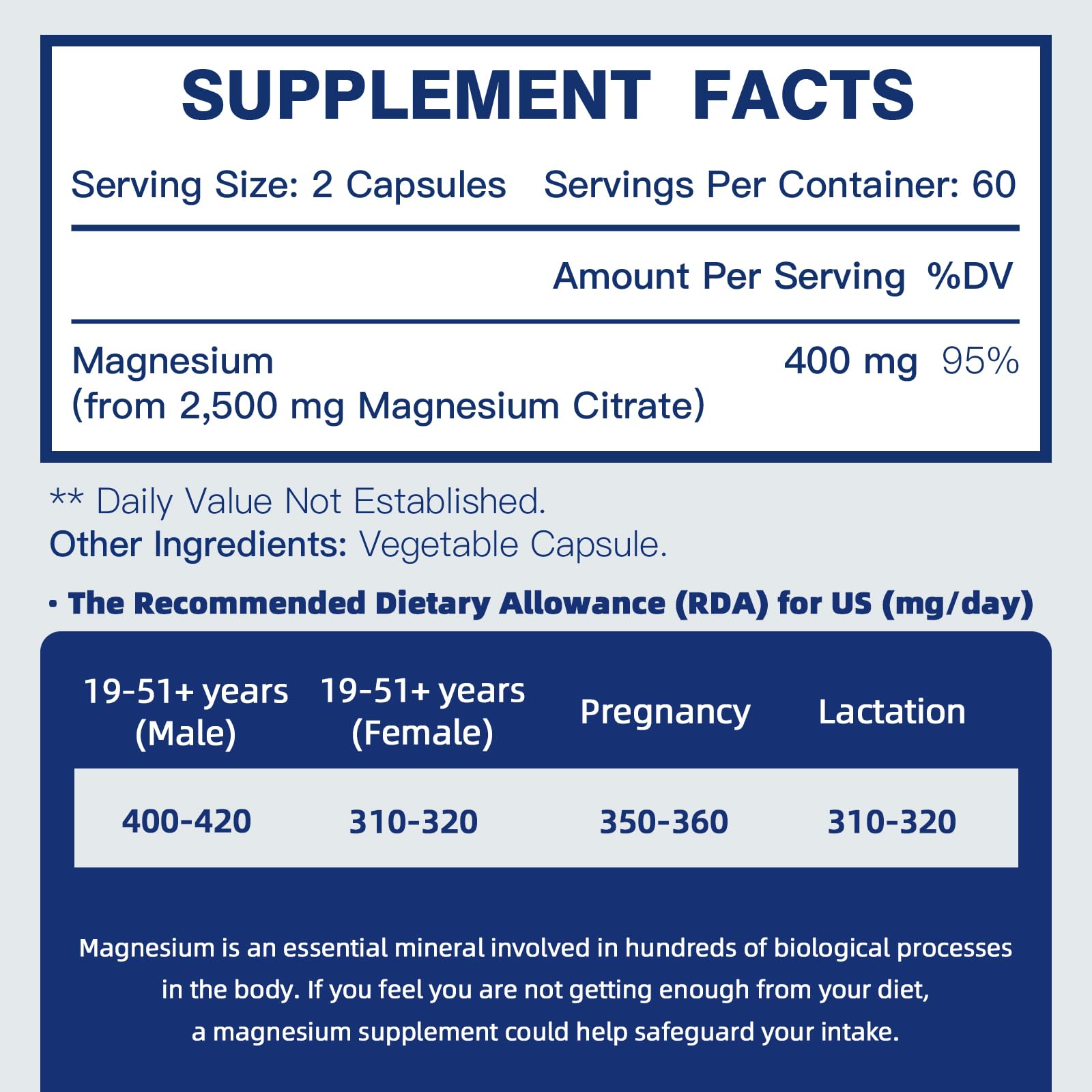 DRFOSTER Magnesium Citrate Capsules - High Absorption Pure Magnesium Supplement 400 mg for Constipation, Sleep, Muscle & Heart Support - Non-GMO 120 Vegan Capsules, 2 Month Supply