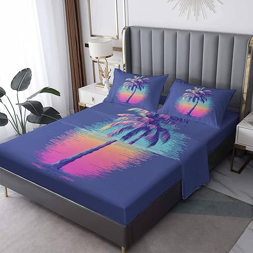 Sábanas de palmera tamaño King dividido para cama ajustable, sábanas de plantas tropicales, sábanas estampadas y juego de 5 piezas  microfibra suave