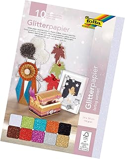 folia 880409 - Glitterpapier, 10 farbig sortiert, ca. 24 x 34 cm