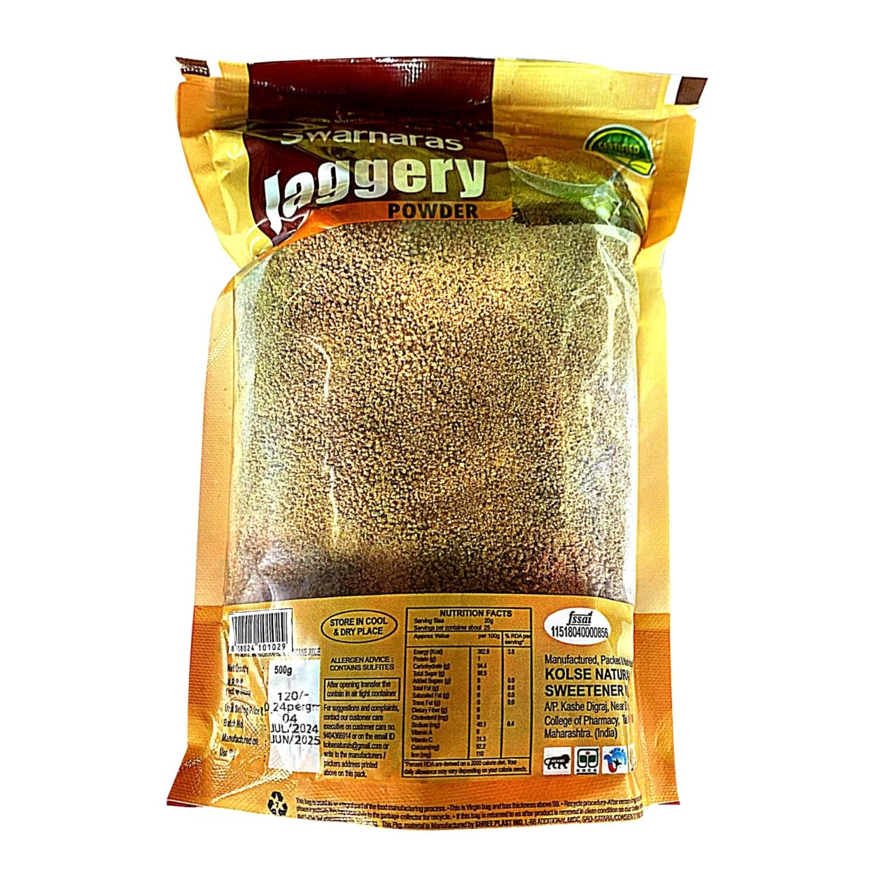 Swarnaras Liquid Jaggery Organic, Organic Gur, Gud Powder, Sharkara Bellam, Nattu Sakkarai, Value Pack(500gm)