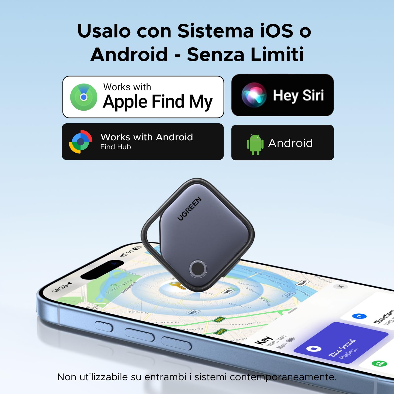 UGREEN FineTrack Duo Supporto iOS Find My o Android Find Hub Smart Finder Ricarica USB-C Localizzatore SmartTag Tracker Bluetooth per Chiavi Bagaglio Portafoglio Bicicletta Zaino Borsa (4 pezzi)