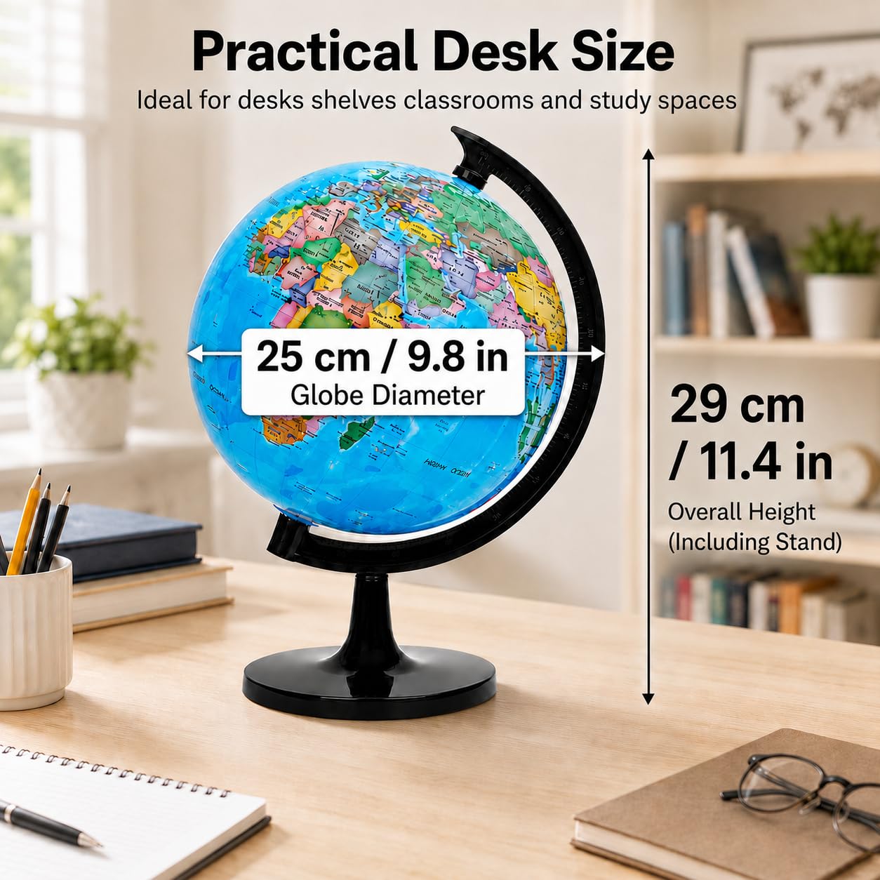 EXERZ Mappamondo da 25 cm, mappa politica, geografico educativo, da assemblare, diametro 25 cm
