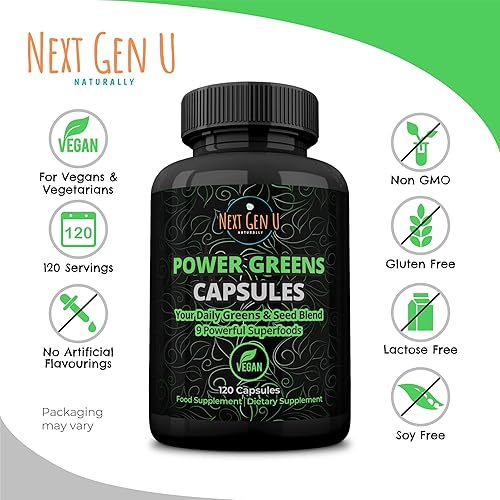 Miniatura 5 de Super Greens - Apoyo al sistema inmunológico - 500 mg 120 cápsulas veganas - Superalimentos para refuerzo diario - Mezcla cetogénica saludable con