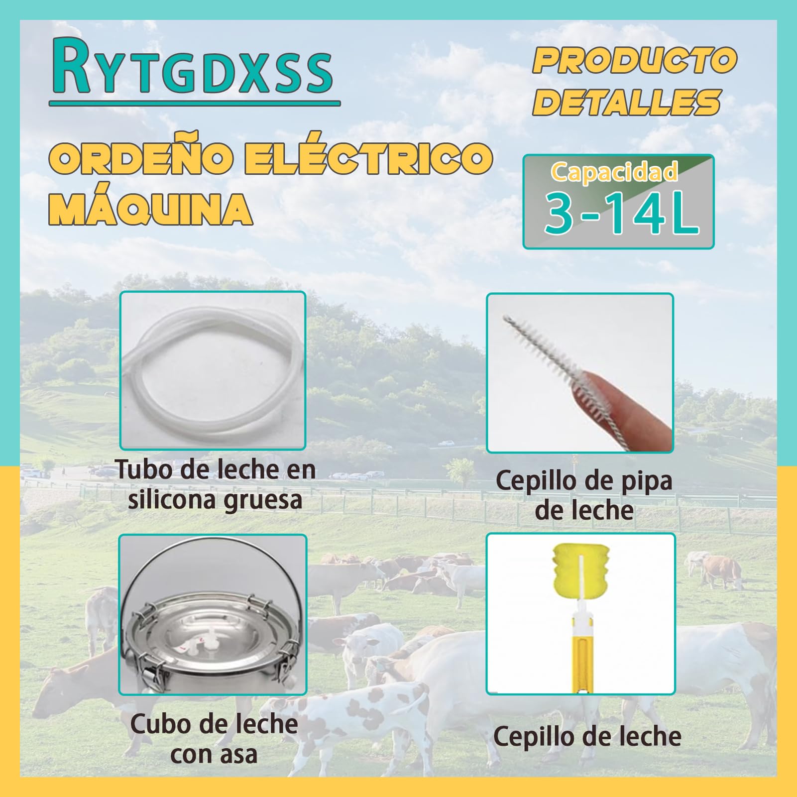 Ordeñadora de vacas de 10L, Suministros De Ordeño Portátiles For Vacas, con Botella de Acero Inoxidable,Tapa Transparente de Acero Inoxidable,Recargable por Pulsación (10L/para Vaca)