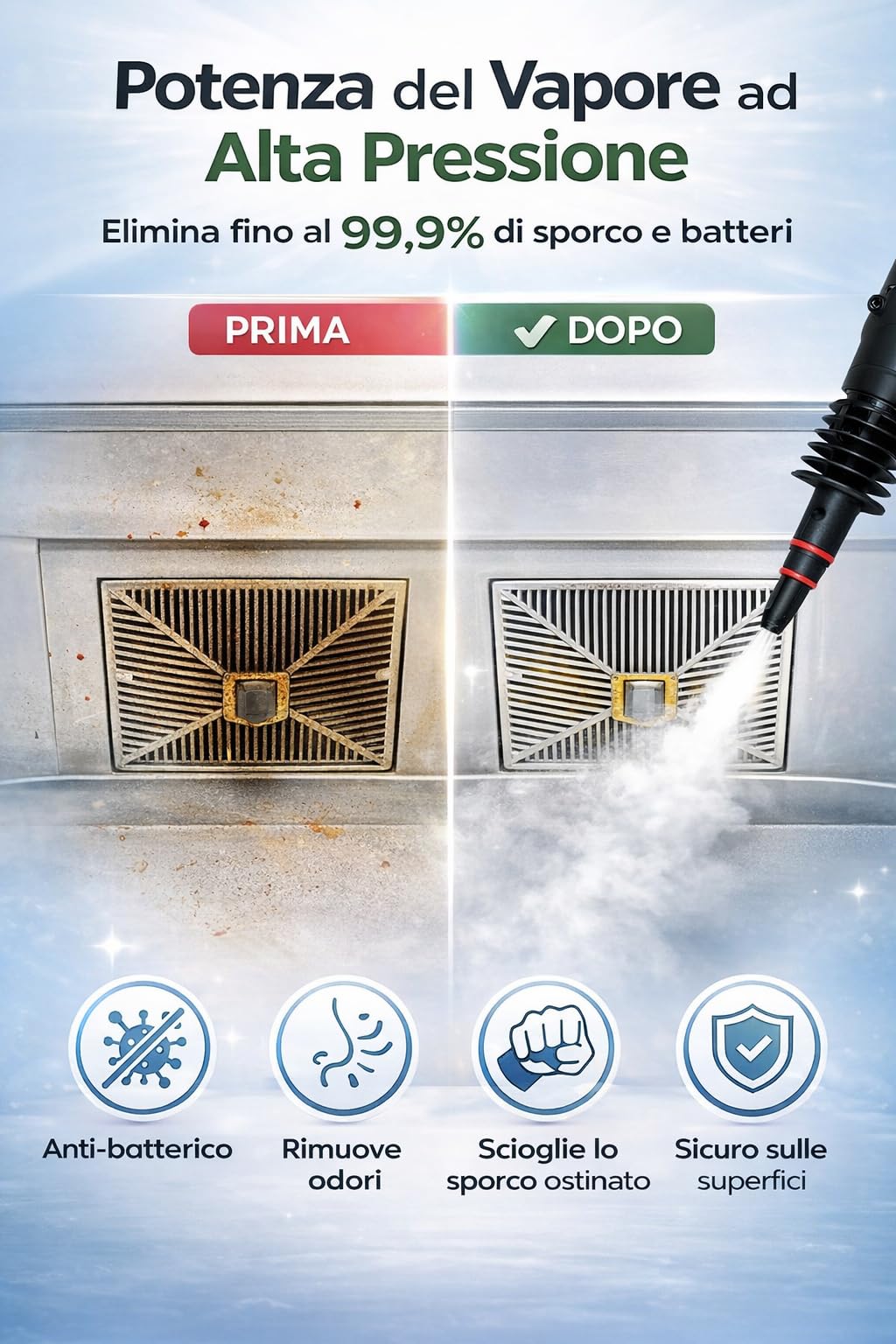 Pulitore a Vapore Portatile Alta Pressione, 1000W, Riscaldamento Rapido 3-5 Min, Kit 6 Accessori, Pulizia Profonda per Casa, Cucina, Bagno, Auto