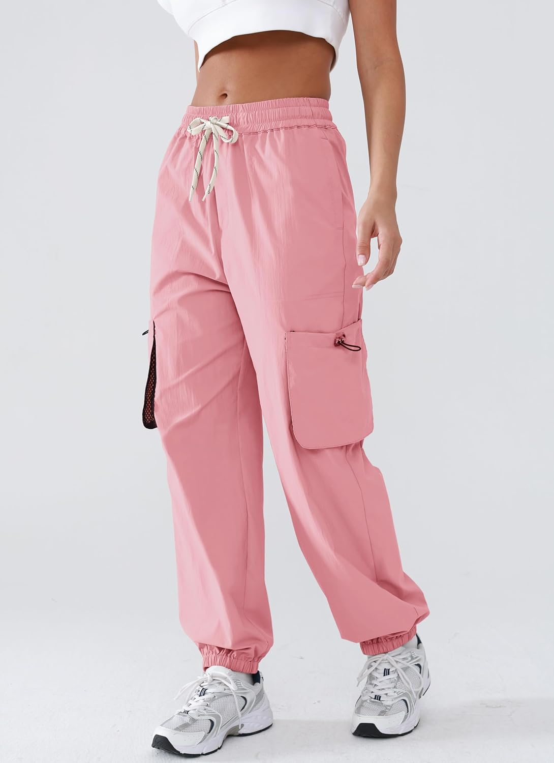 Women's Parachute Cargo Pants Quick Dry Lightweight Hiking Pants with 4 Pockets Water Resistant Travel Casual - Image 3
