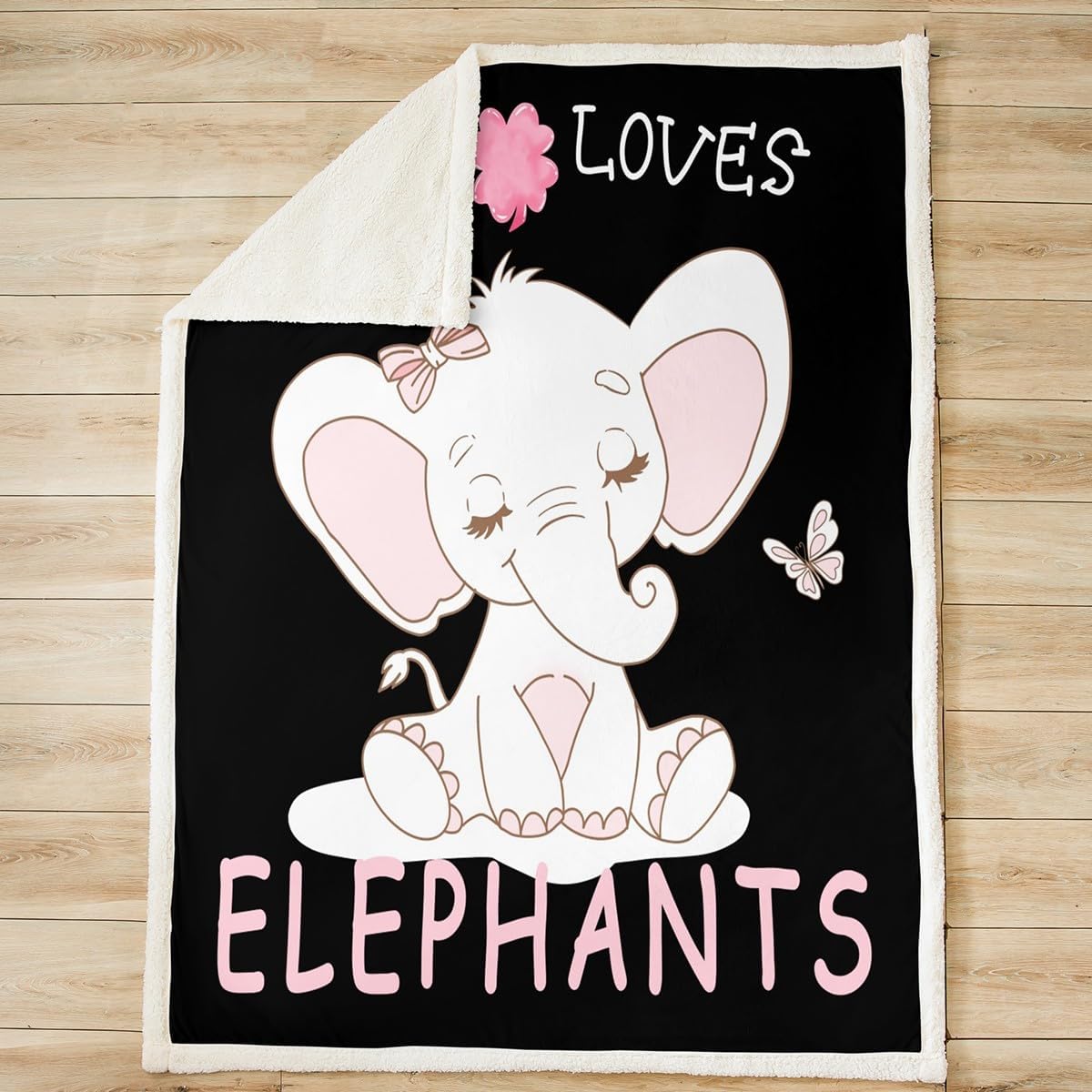 Feelyou Pink Elephant Sherpa Blanket Girl Loves Elephant Fleece Throw Blanket for Bed Sofa Couch Cartoon Elephant Plush Blanket Kawaii Animal Fuzzy Blanket Throw 50"x60"