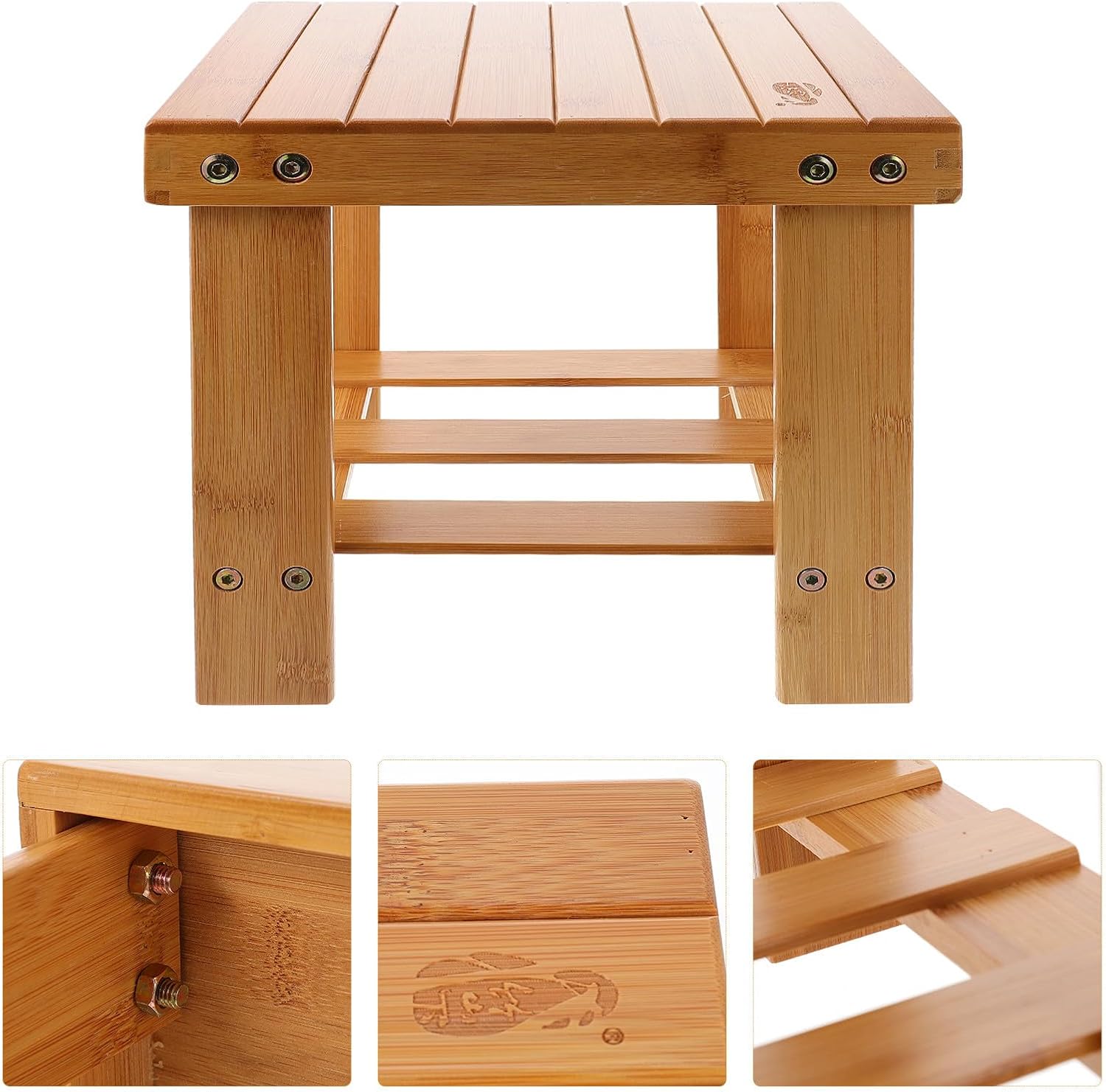 ARTIBETTER Small Square Stool, Mini Low Household Footrest, Brown Solid Wood Multipurpose Seat for Bathroom, Living Room, and ’ Room