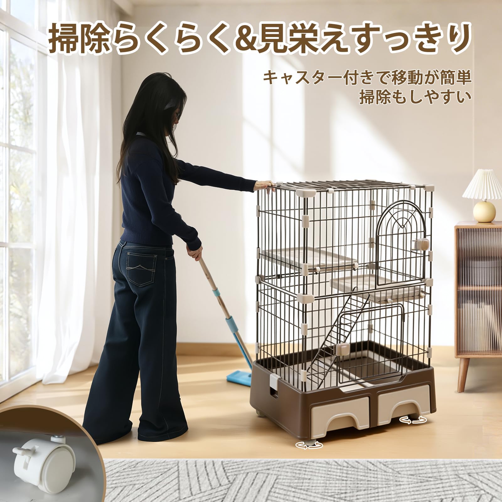 Amazon.co.jp: VivaCasa 猫 ケージ トイレ付き キャットケージ 3段
