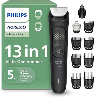 Philips Norelco Multigroom 3000 Series MG3939/50: 13-in-1 Beard & Hair Trimmer, Self-Sharpening Metal Blades, 8 Lengths, 60 Min Runtime