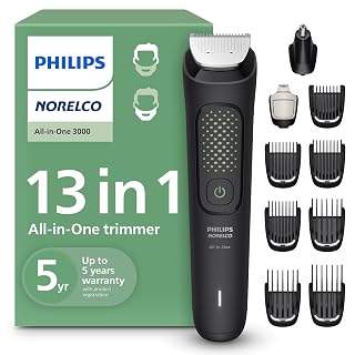 Philips Norelco All-in-One 3000 Series 13 in 1 Trimmer for Men, Beard Trimmer & Head Hair Clipper, Full Metal Self-Sharpening Blades & 8 Length Settings, MG3939/50 - Amazon product rated Grade A