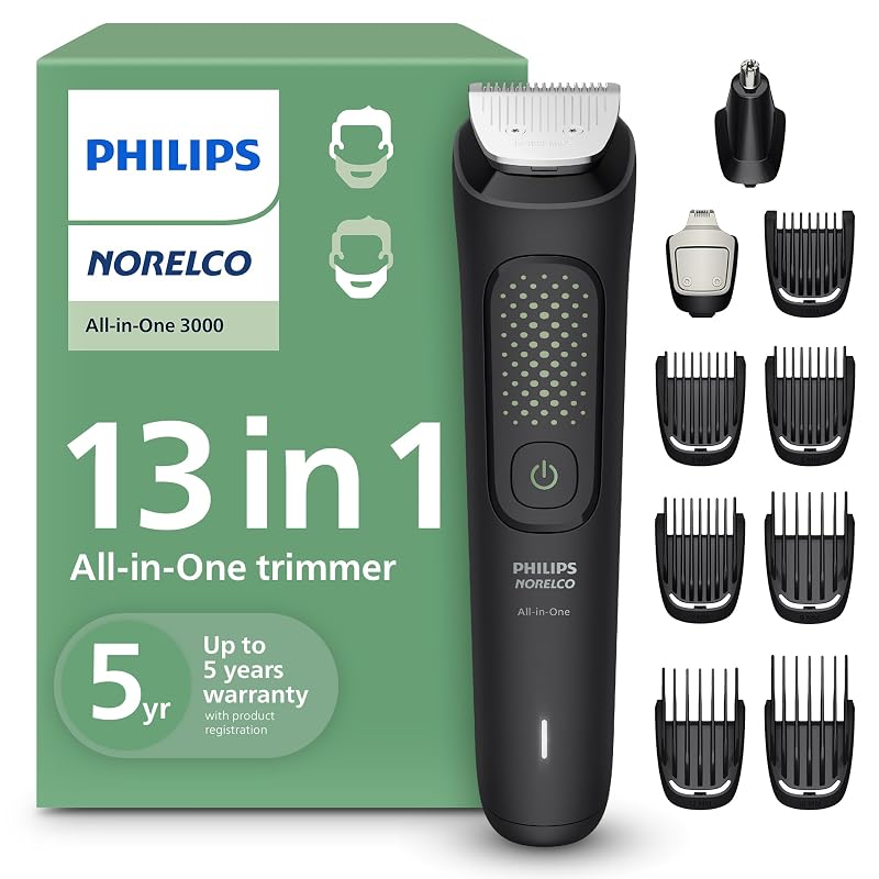 Norelco Aparador Multifuncional All-in-One 3000 13 em 1 para Rosto e Cabelo, Lâminas de Aço