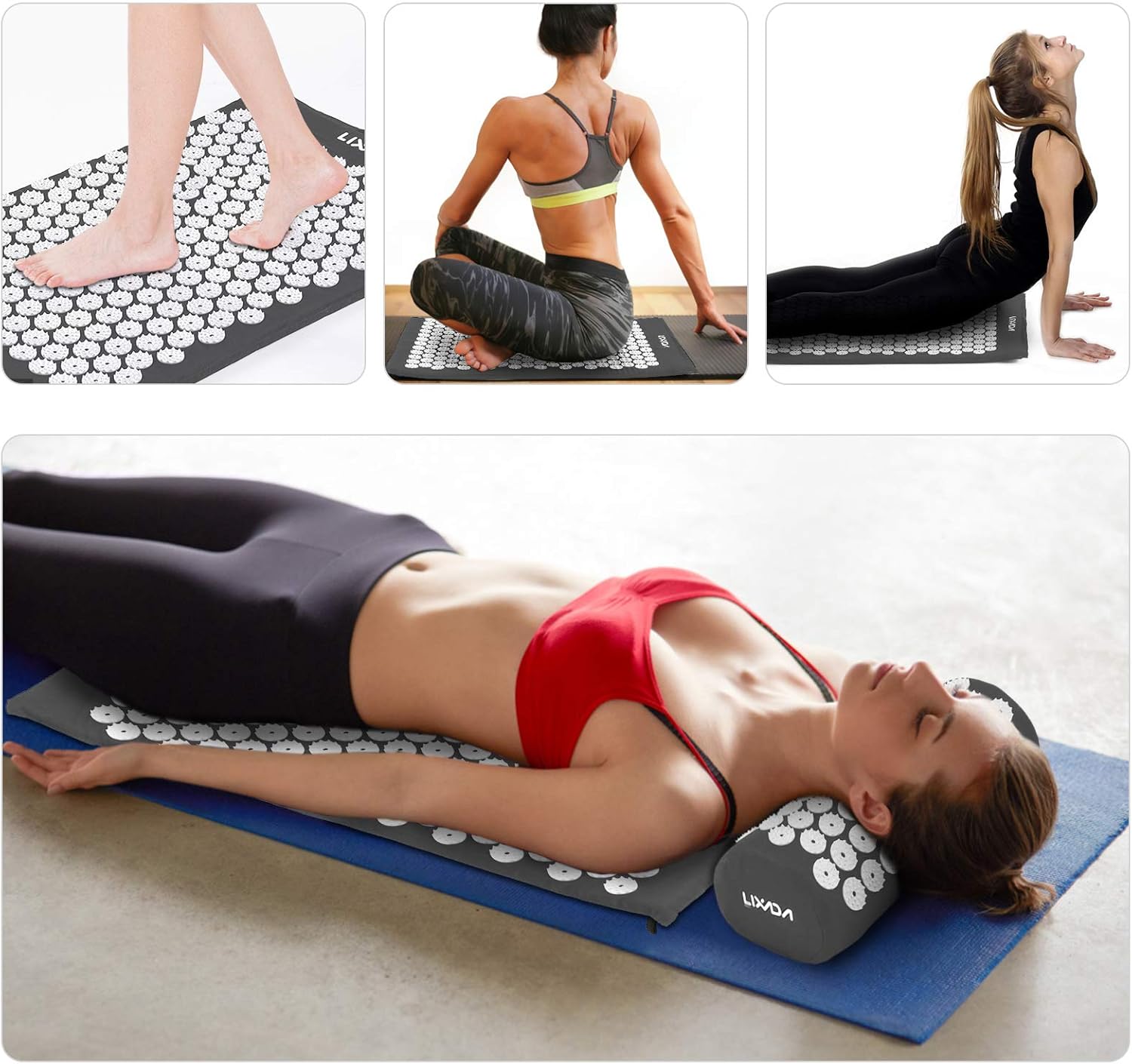 Lixada Acupressure Mat and Pillow Set with 2pcs Spiky Massage Balls for Back/Neck/Feet Pain Relief and Muscle Relaxation with Carry Bag : Health & Household